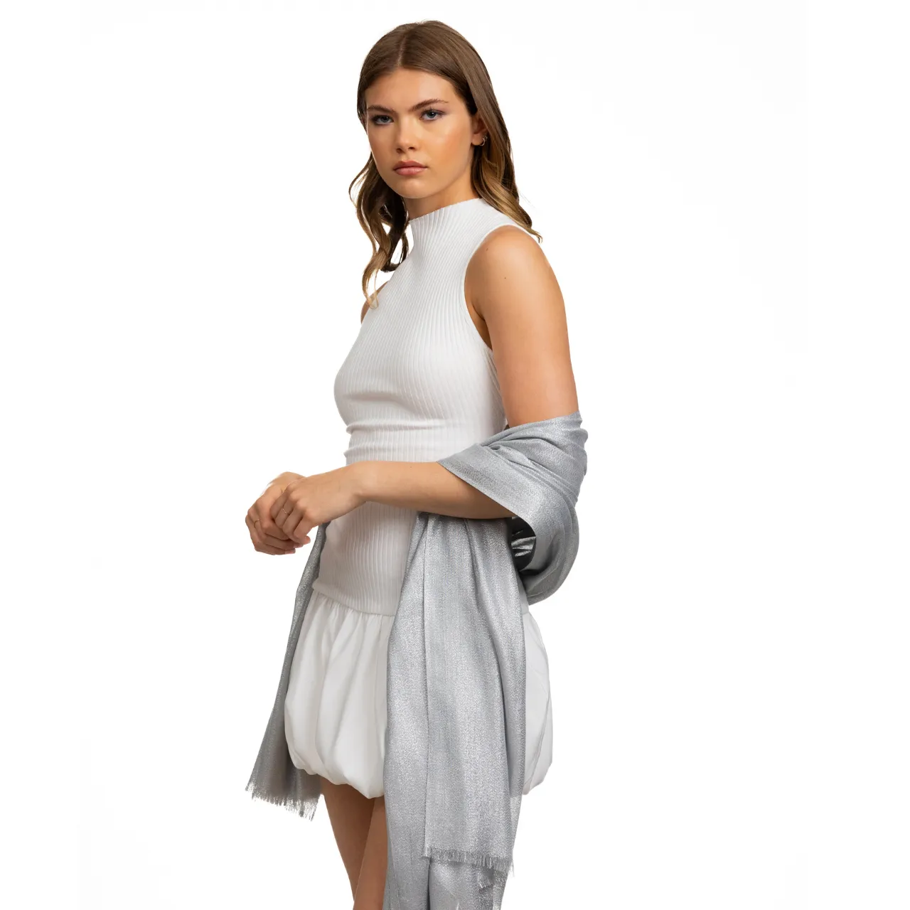 Metallic Shawl - Light Grey & Silver