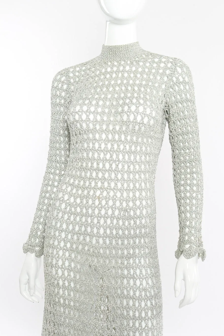 Metallic Silver Crochet Net Dress & Poncho