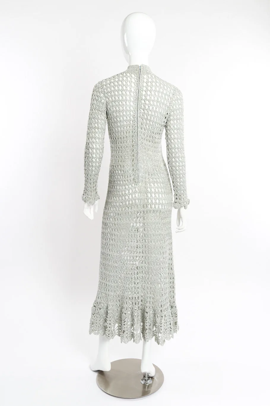 Metallic Silver Crochet Net Dress & Poncho