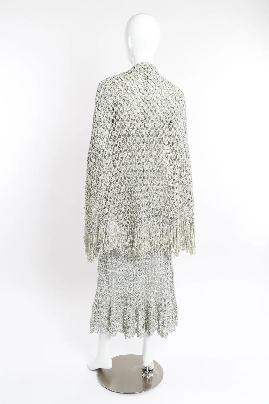 Metallic Silver Crochet Net Dress & Poncho