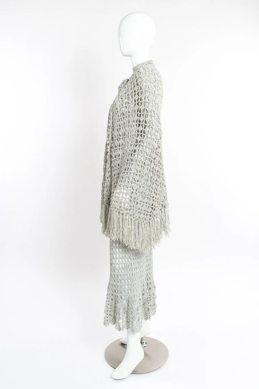Metallic Silver Crochet Net Dress & Poncho