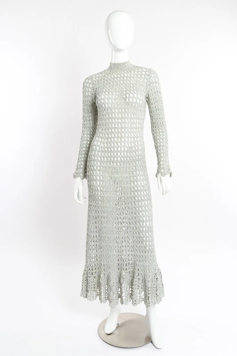 Metallic Silver Crochet Net Dress & Poncho