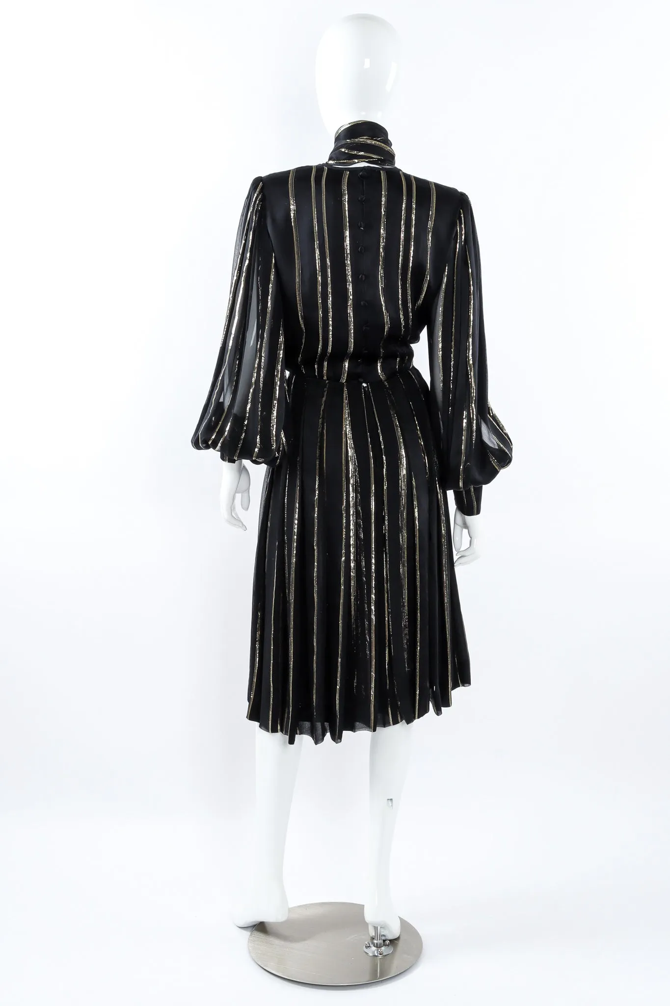 Metallic Stripe Bishop Sleeve Dress