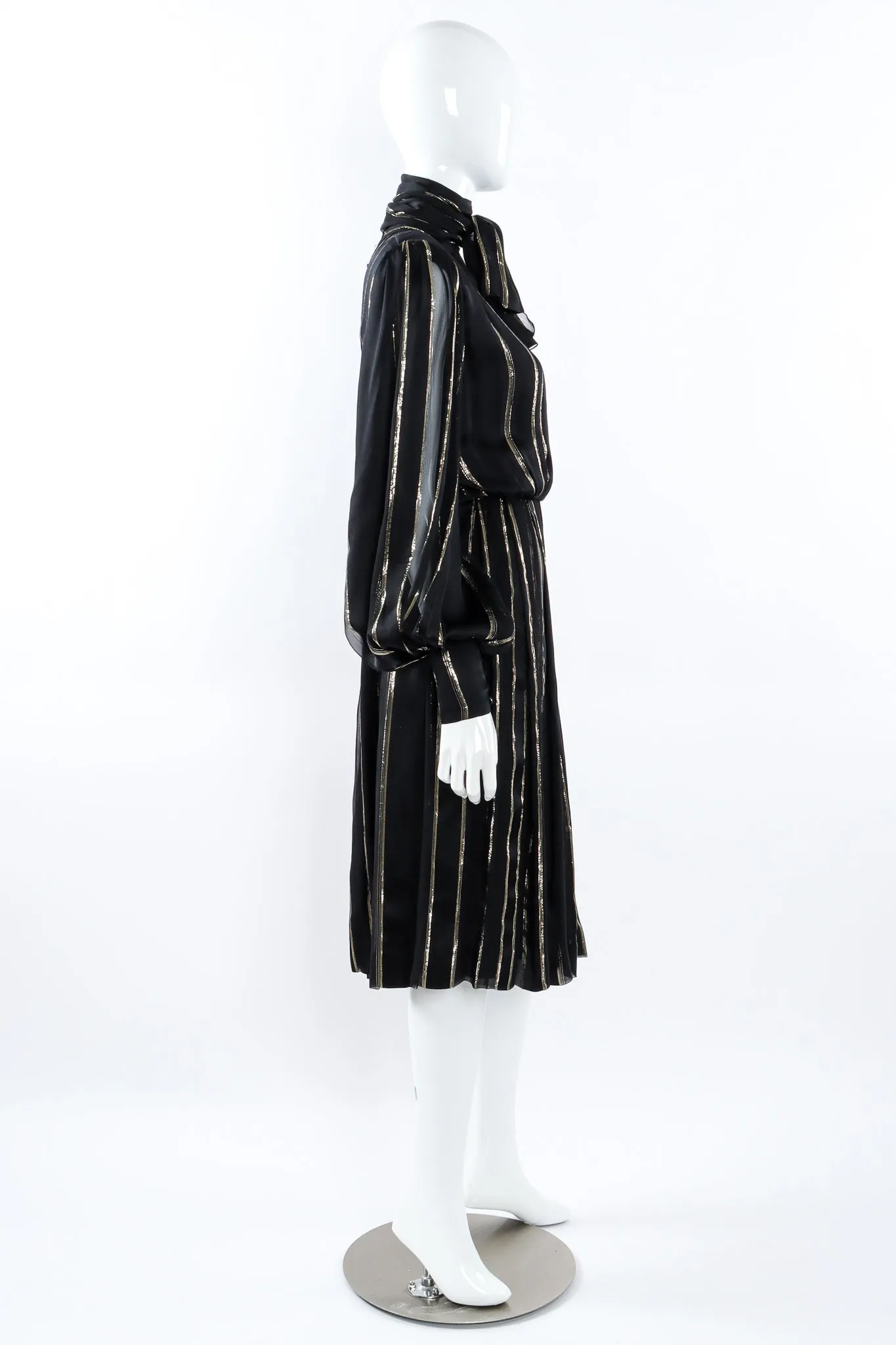 Metallic Stripe Bishop Sleeve Dress