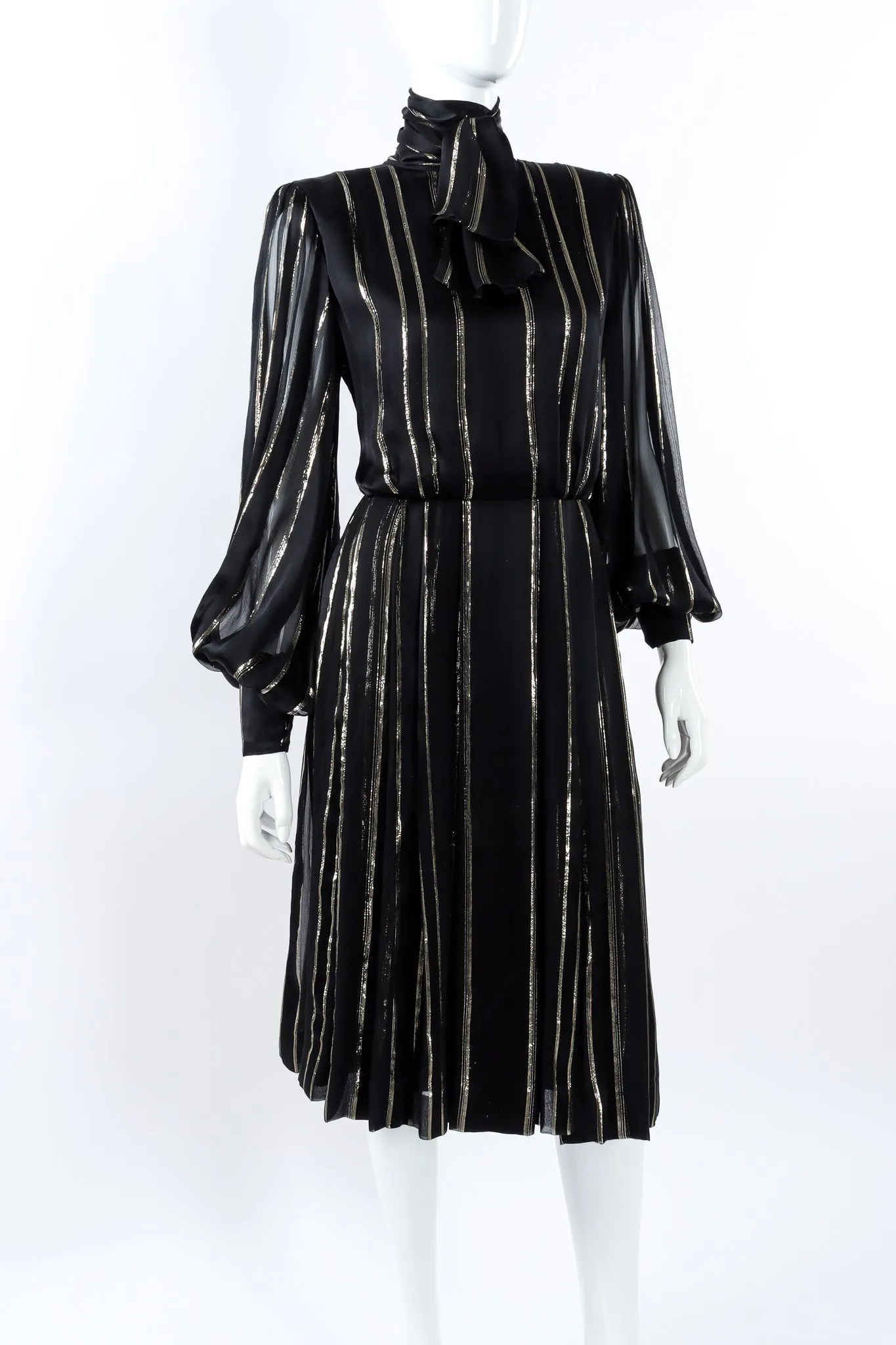 Metallic Stripe Bishop Sleeve Dress