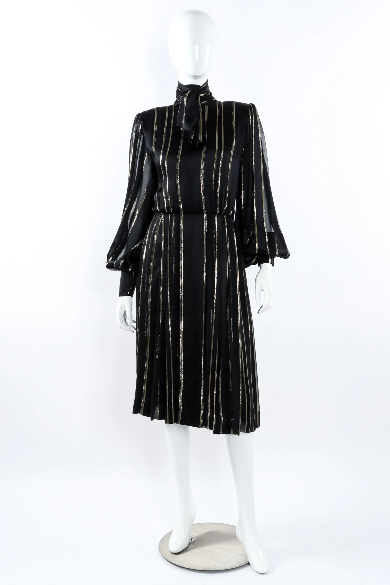 Metallic Stripe Bishop Sleeve Dress