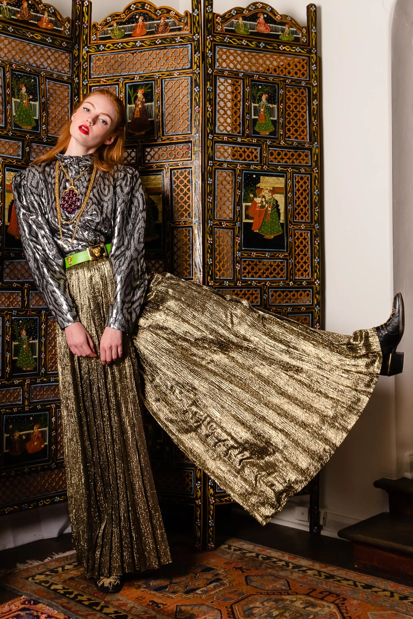 Metallic Stripe Lamé Palazzo Pant