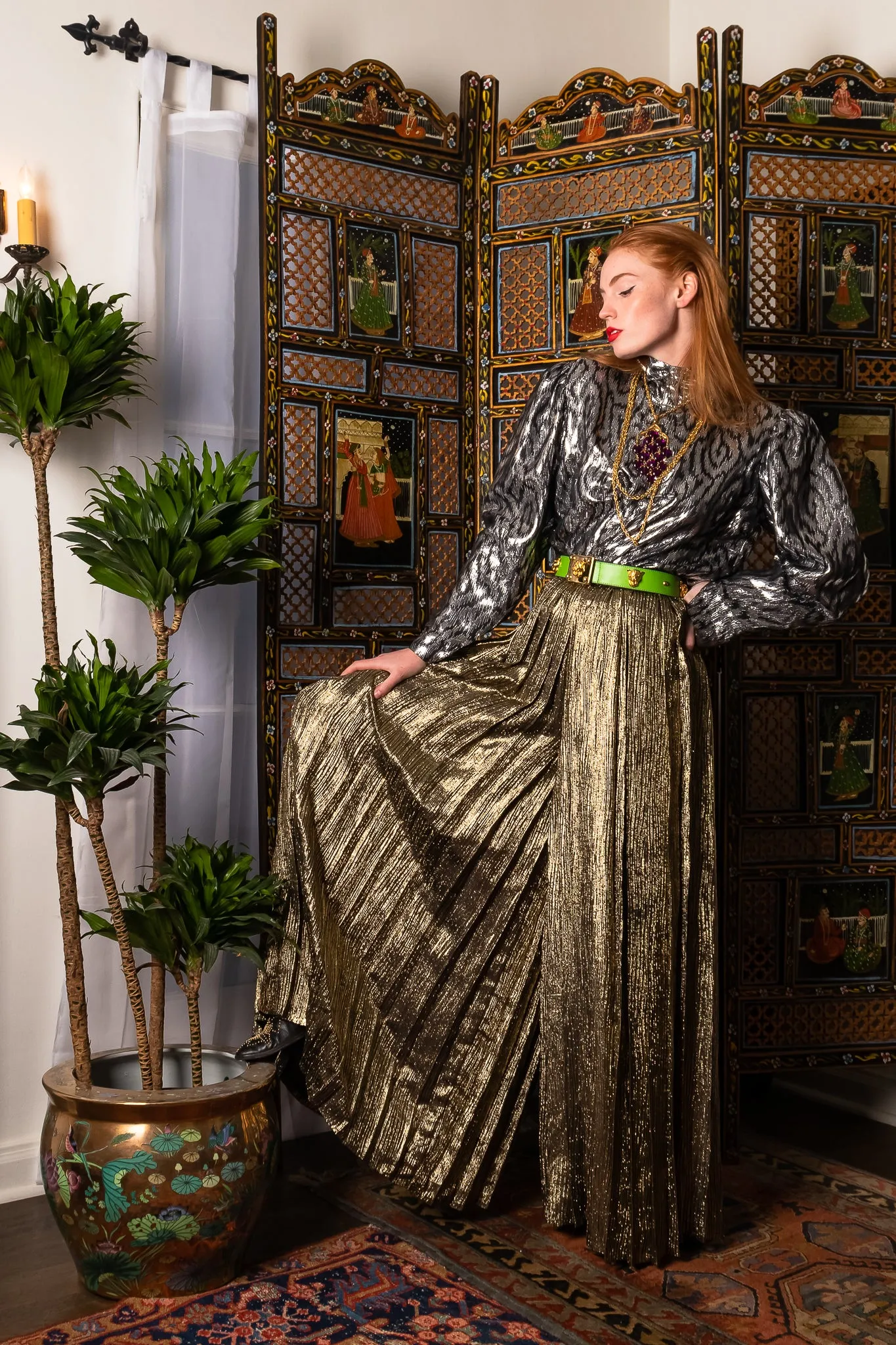 Metallic Stripe Lamé Palazzo Pant