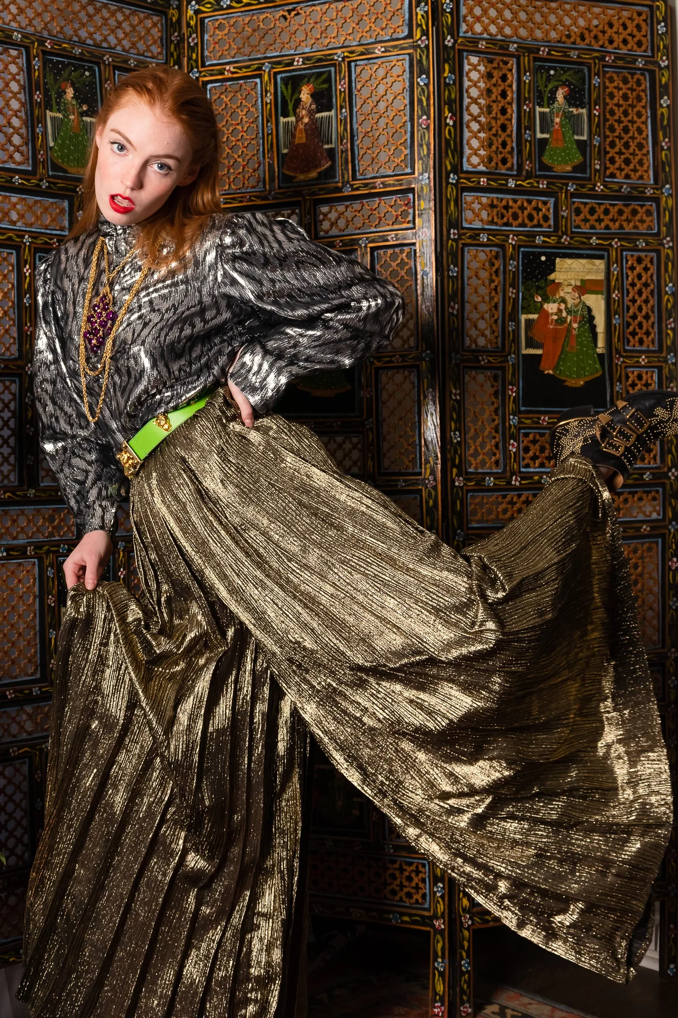 Metallic Stripe Lamé Palazzo Pant