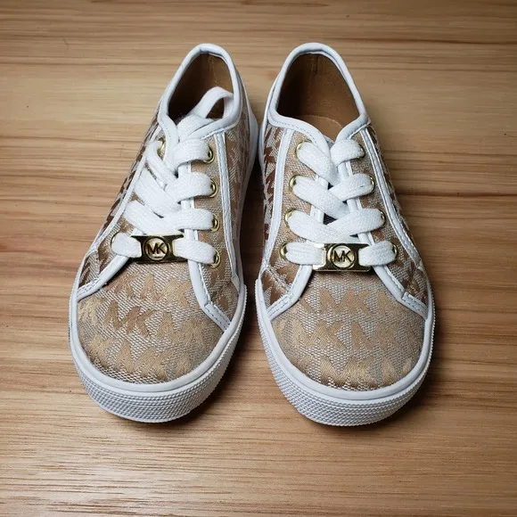 Michael Kors Kid's 11 MK Monogram Chunky Sneaker Beige Brown White Preppy Shoe