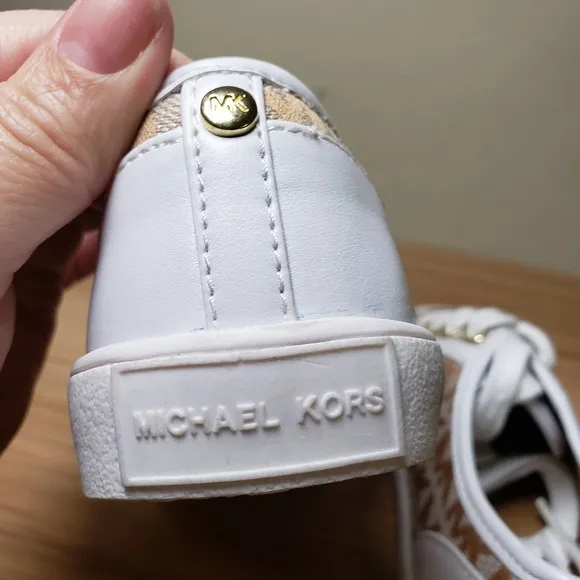 Michael Kors Kid's 11 MK Monogram Chunky Sneaker Beige Brown White Preppy Shoe