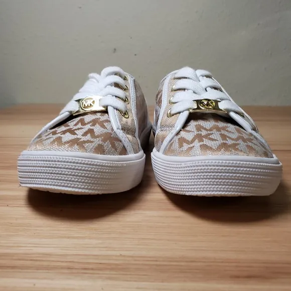 Michael Kors Kid's 11 MK Monogram Chunky Sneaker Beige Brown White Preppy Shoe