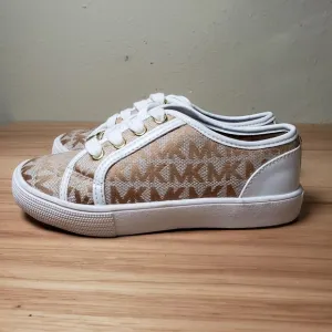 Michael Kors Kid's 11 MK Monogram Chunky Sneaker Beige Brown White Preppy Shoe