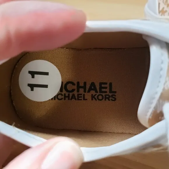 Michael Kors Kid's 11 MK Monogram Chunky Sneaker Beige Brown White Preppy Shoe