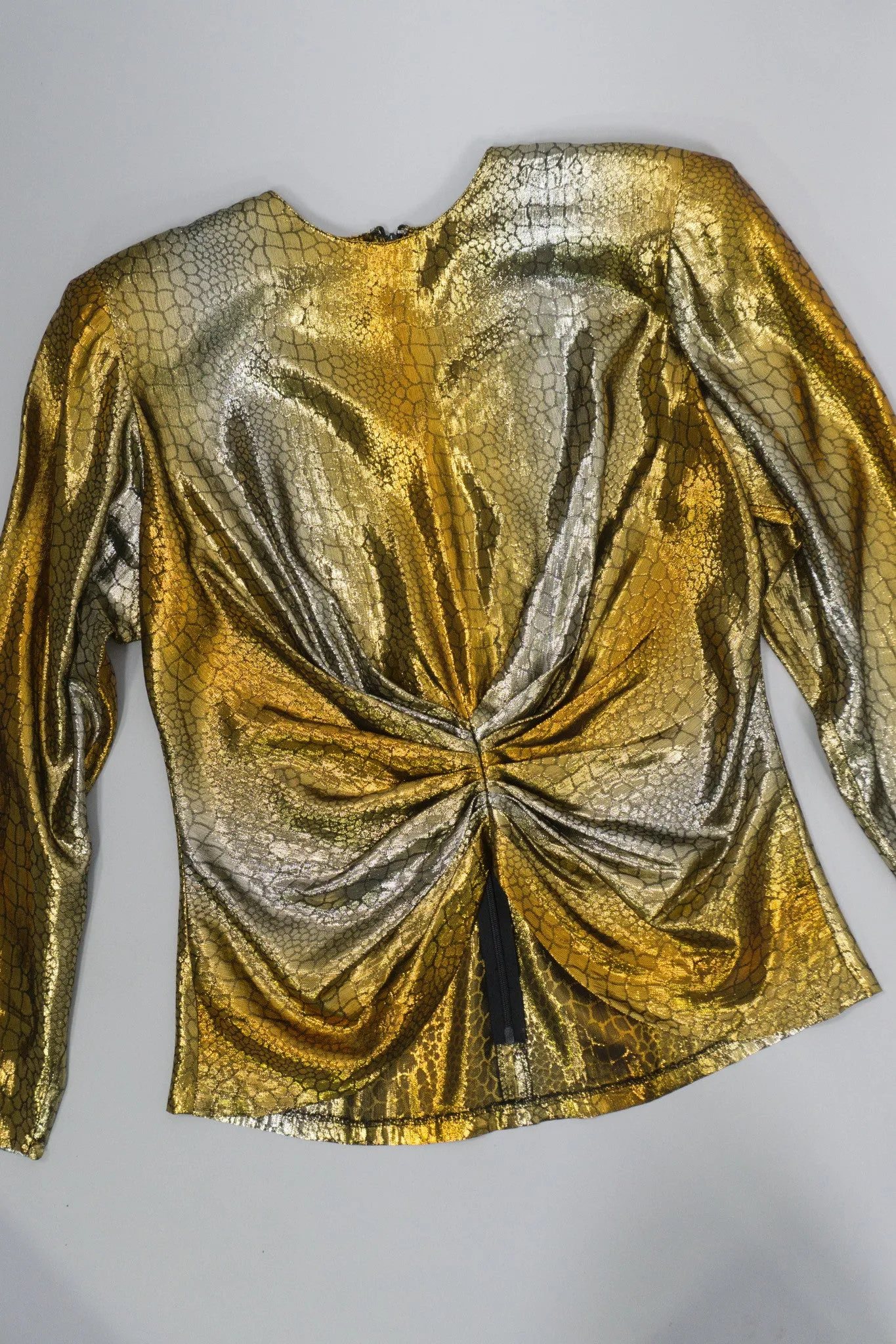 Mixed Metallics Gathered Waist Top