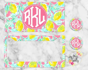 Monogram License Plate in Lemon