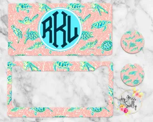 Monogram License Plate in Preppy Sea Turtle