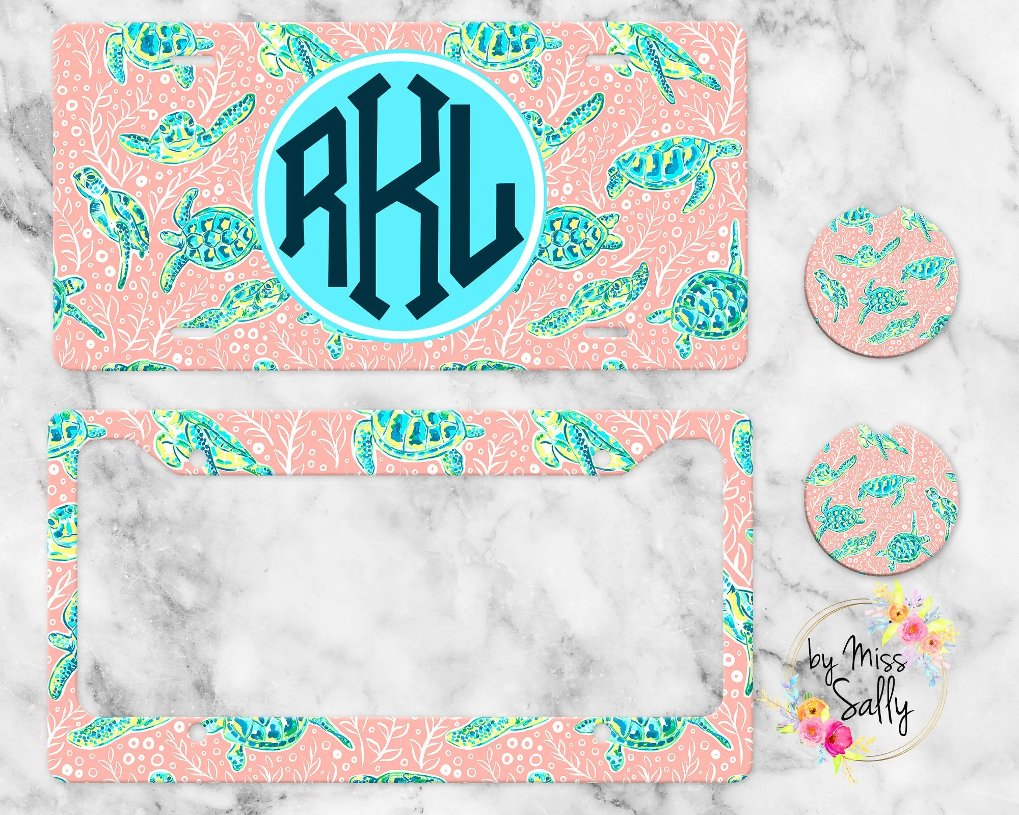Monogram License Plate in Preppy Sea Turtle