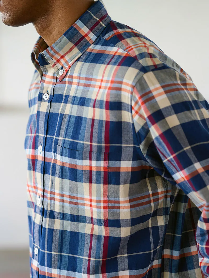 N°6 Classic Button Down Collar Short Sleeve Shirt Navy/Grey