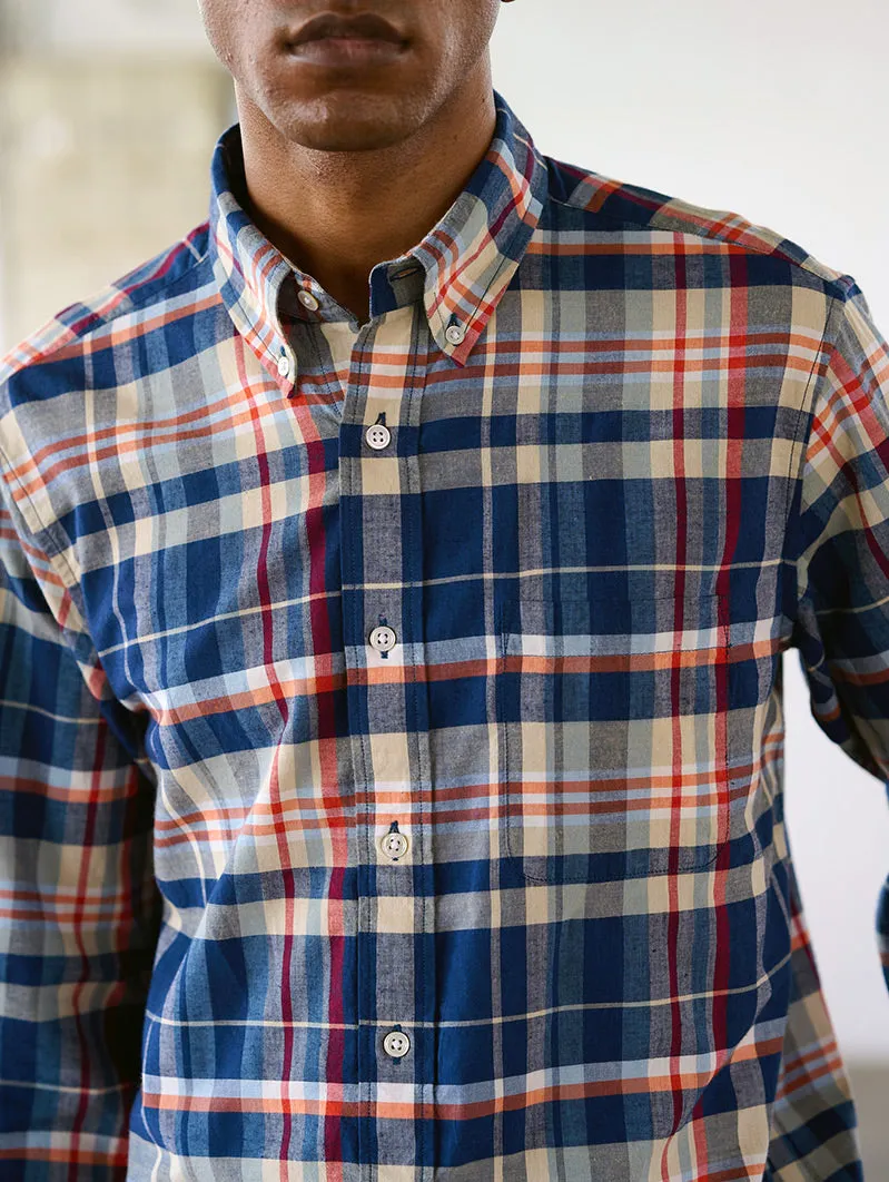 N°6 Classic Button Down Collar Short Sleeve Shirt Navy/Grey