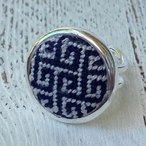 Navy and Grey Greek Key Needlepoint Ring