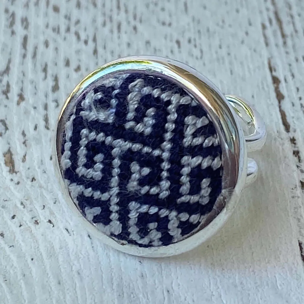 Navy and Grey Greek Key Needlepoint Ring