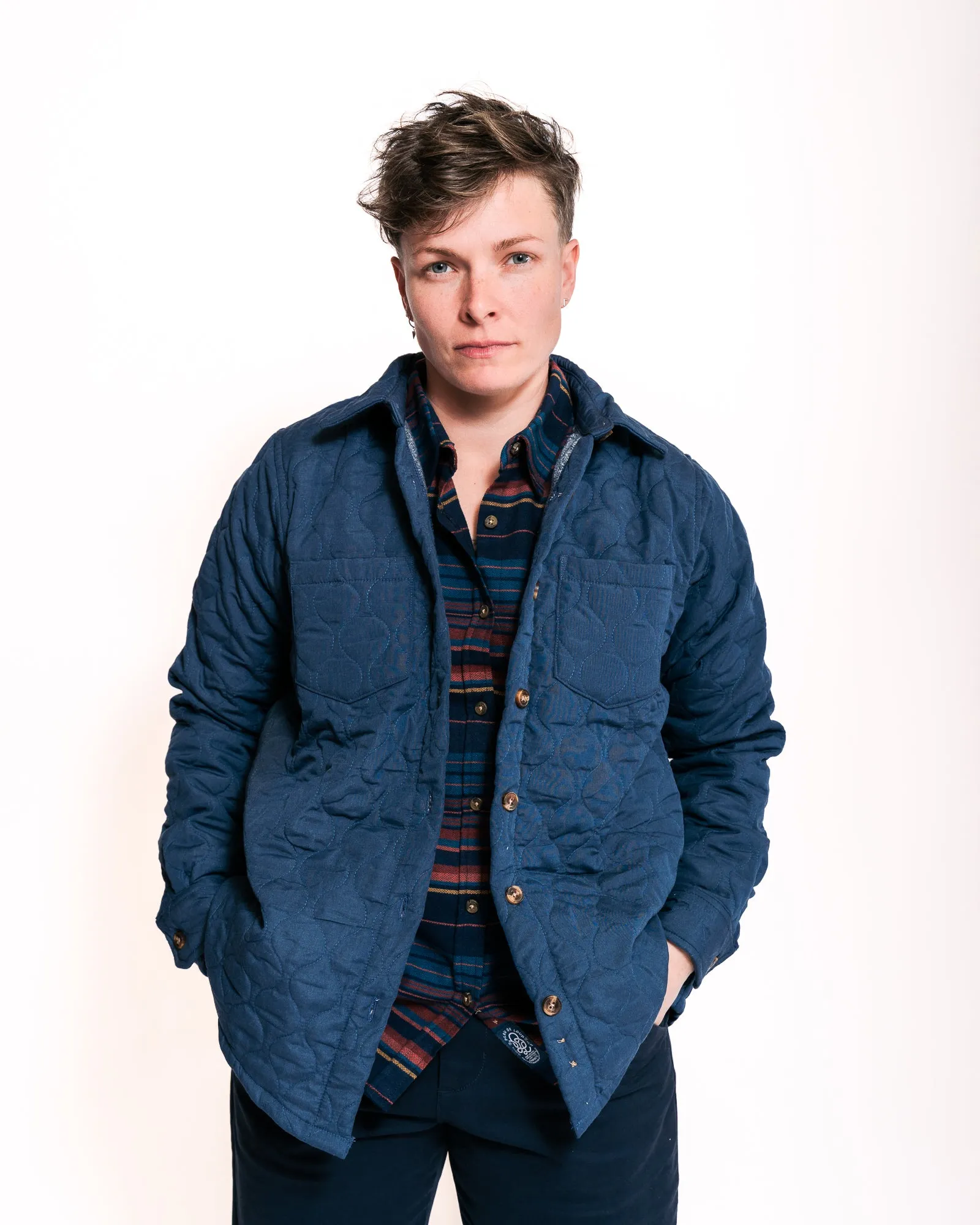 Navy Cotton Quilted Shacket