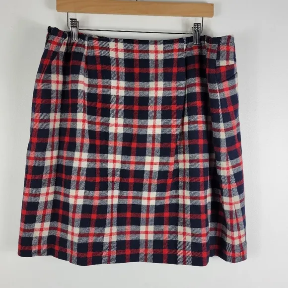 New Talbots Wool Plaid Elastic Waist A Line Mini Skirt