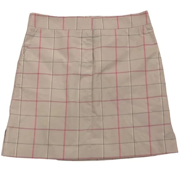 NWT Barneys Liquid Plaid Mini Skirt Tan Pink 10 Lined Pencil Summer Golf