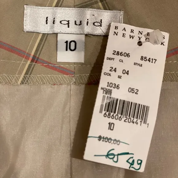 NWT Barneys Liquid Plaid Mini Skirt Tan Pink 10 Lined Pencil Summer Golf