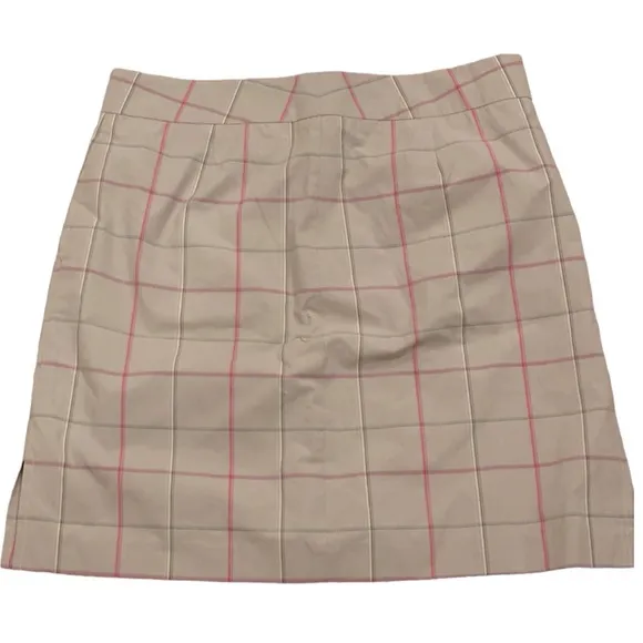NWT Barneys Liquid Plaid Mini Skirt Tan Pink 10 Lined Pencil Summer Golf