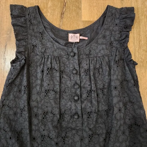 NWT Juicy Couture lace embroidered floral ruffle dress large bohocore preppy