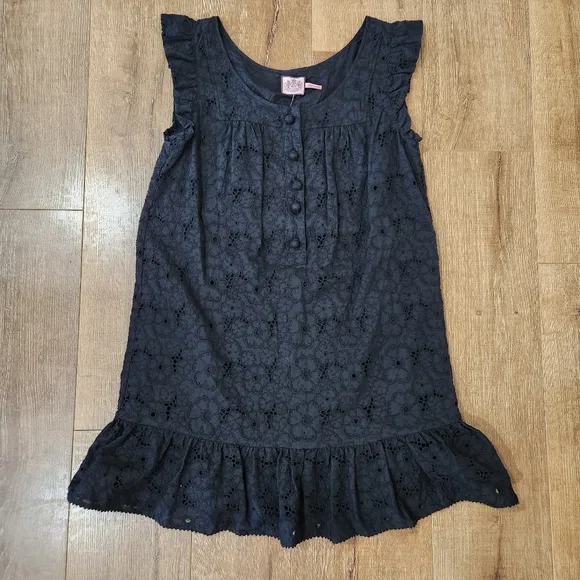 NWT Juicy Couture lace embroidered floral ruffle dress large bohocore preppy