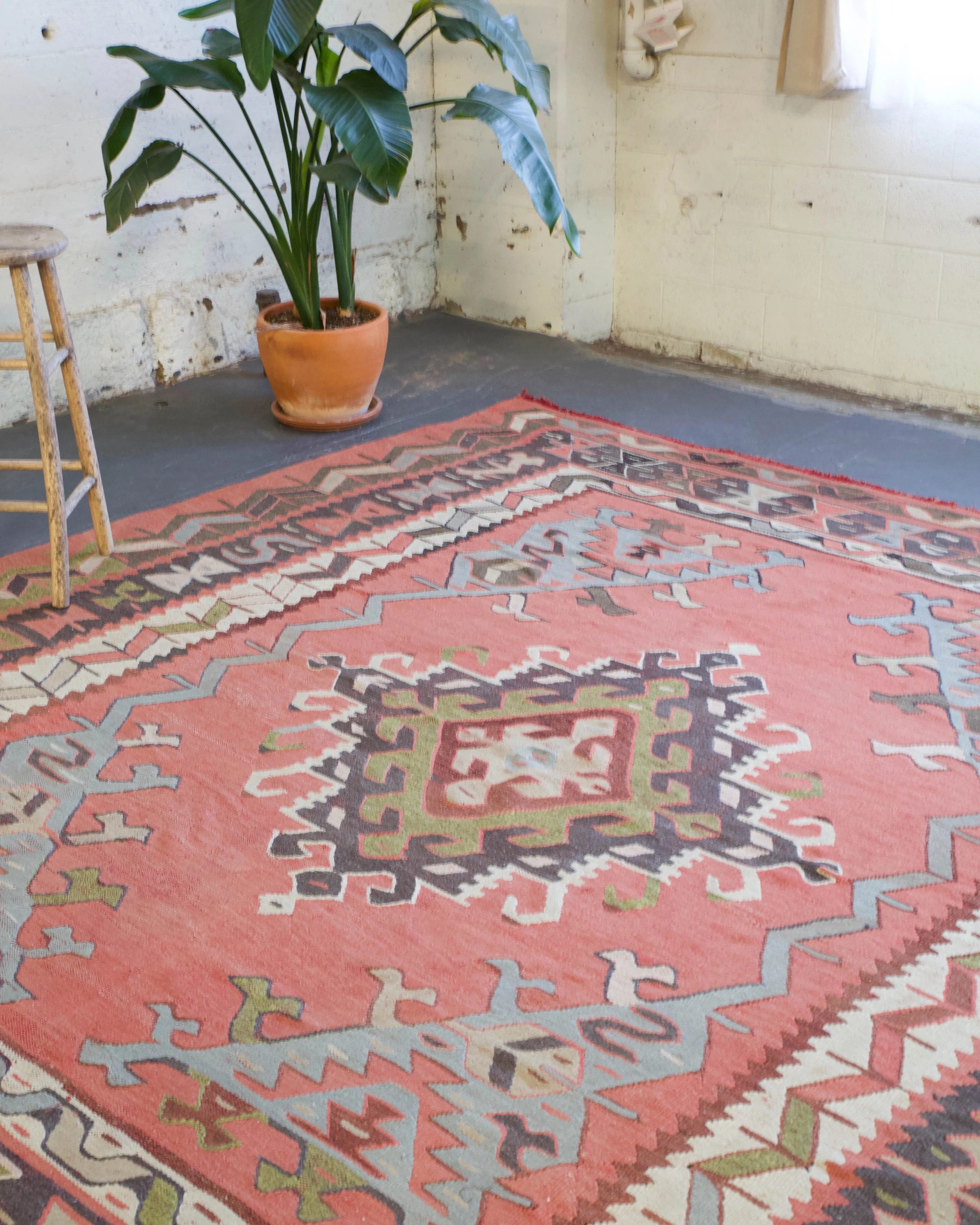Old Turkish Oushak Kilim Rug