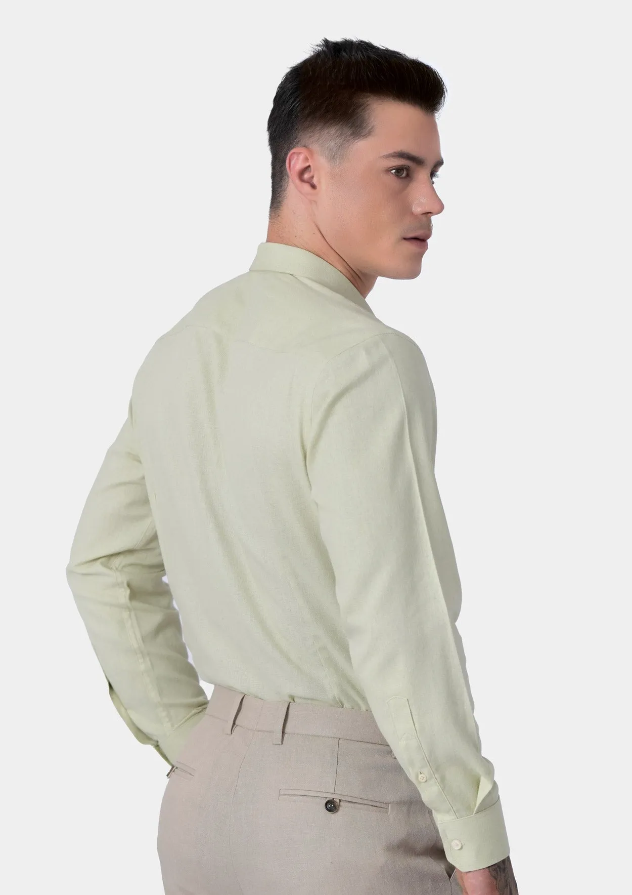Olive Cream Linen Blend Shirt