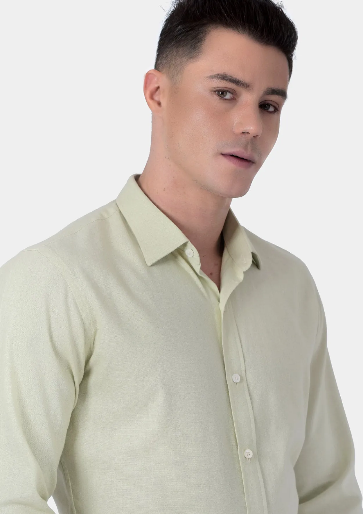 Olive Cream Linen Blend Shirt