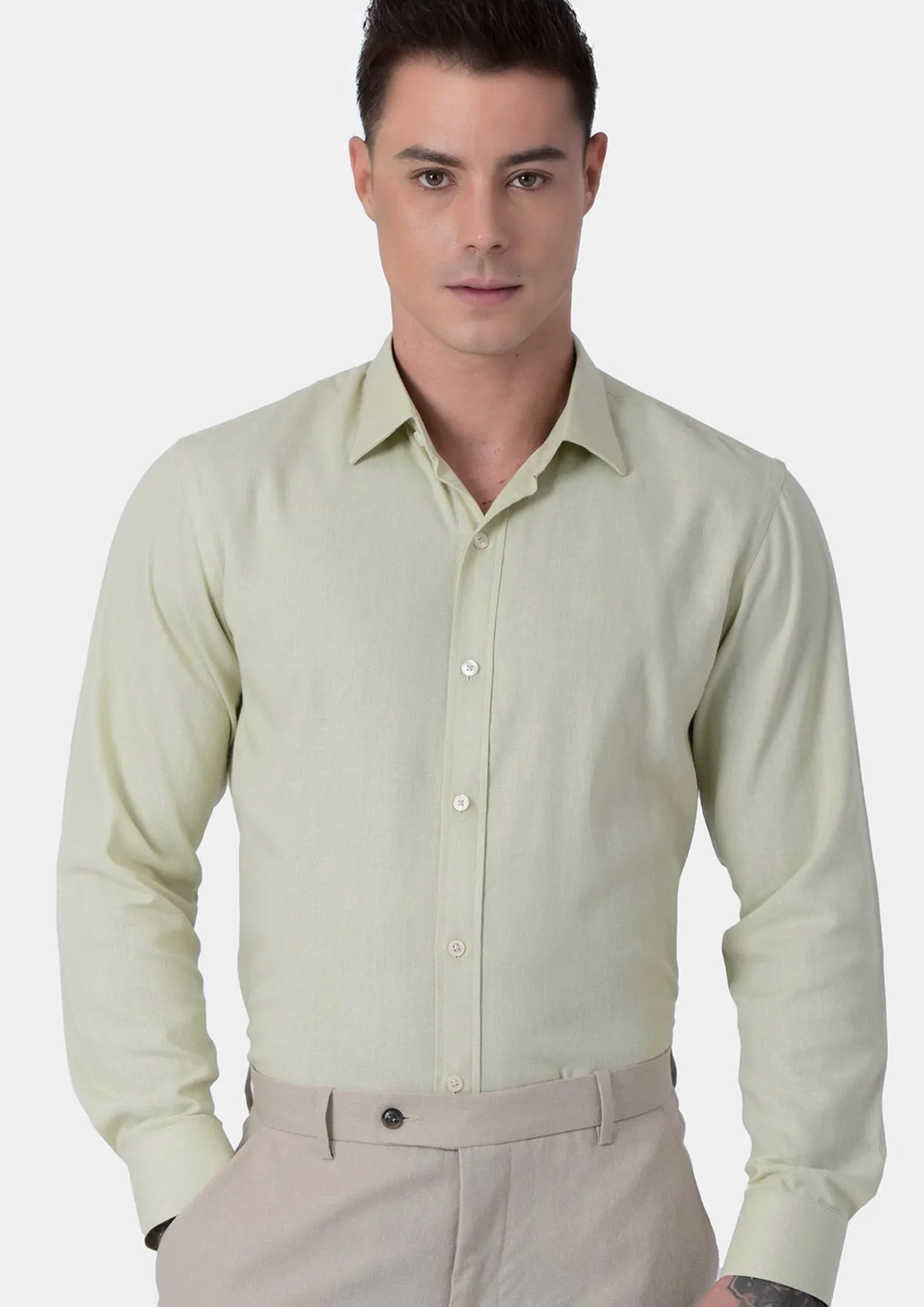 Olive Cream Linen Blend Shirt