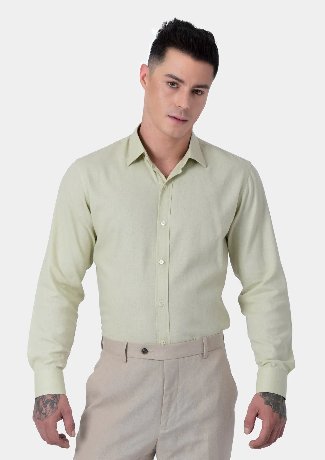 Olive Cream Linen Blend Shirt