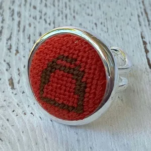 Orange and Brown Stirrup Needlepoint Silver Ring