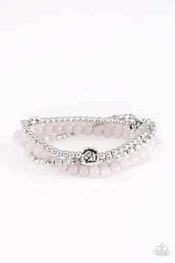 Paparazzi " Blooming Buttercups " Gray Beads & Silver Beaded Stretch bracelets Set of 4