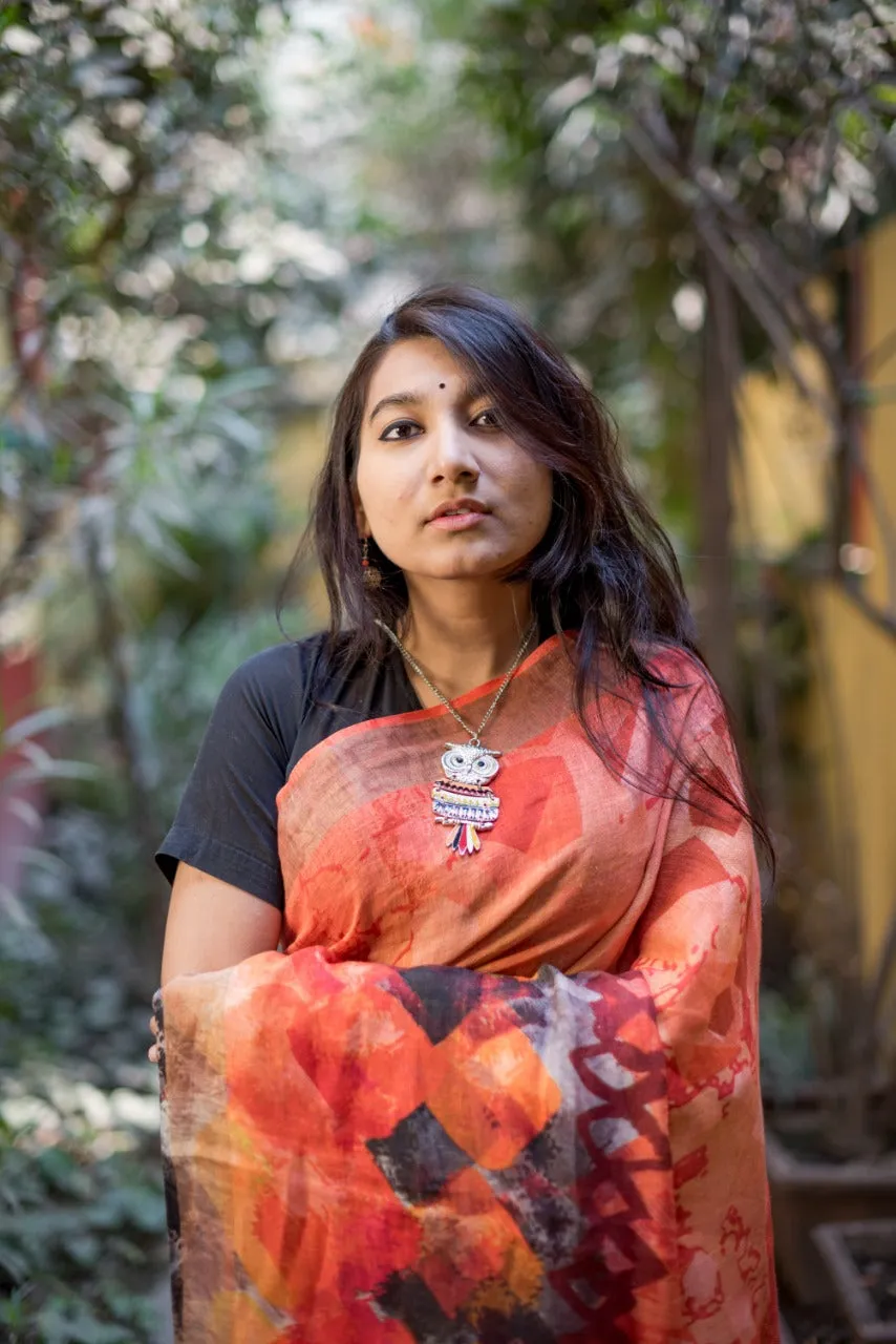 Peach Bengal Handloom Linen Saree