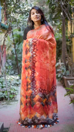 Peach Bengal Handloom Linen Saree