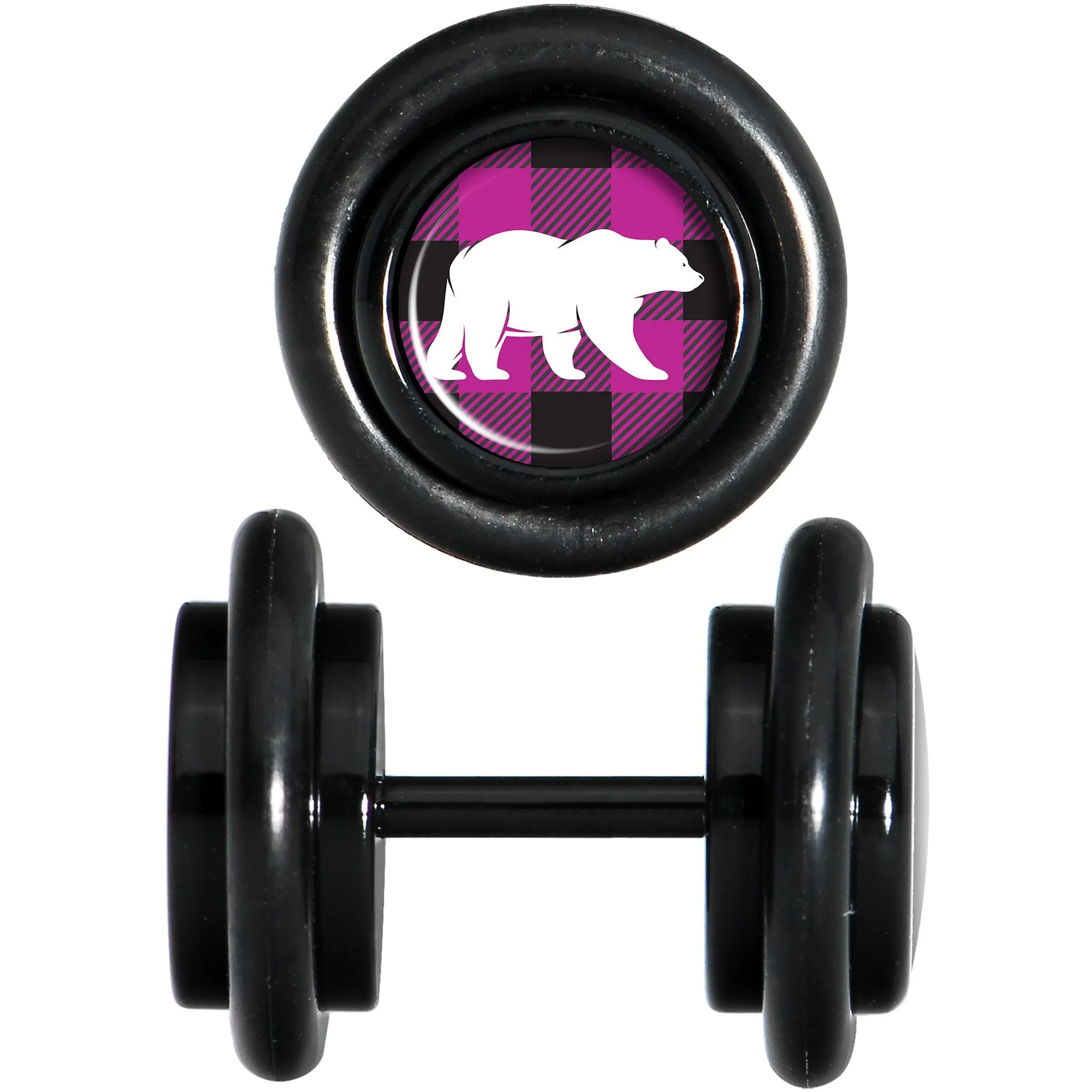 Pink Black Plaid Polar Bear Black Cheater Plug Set