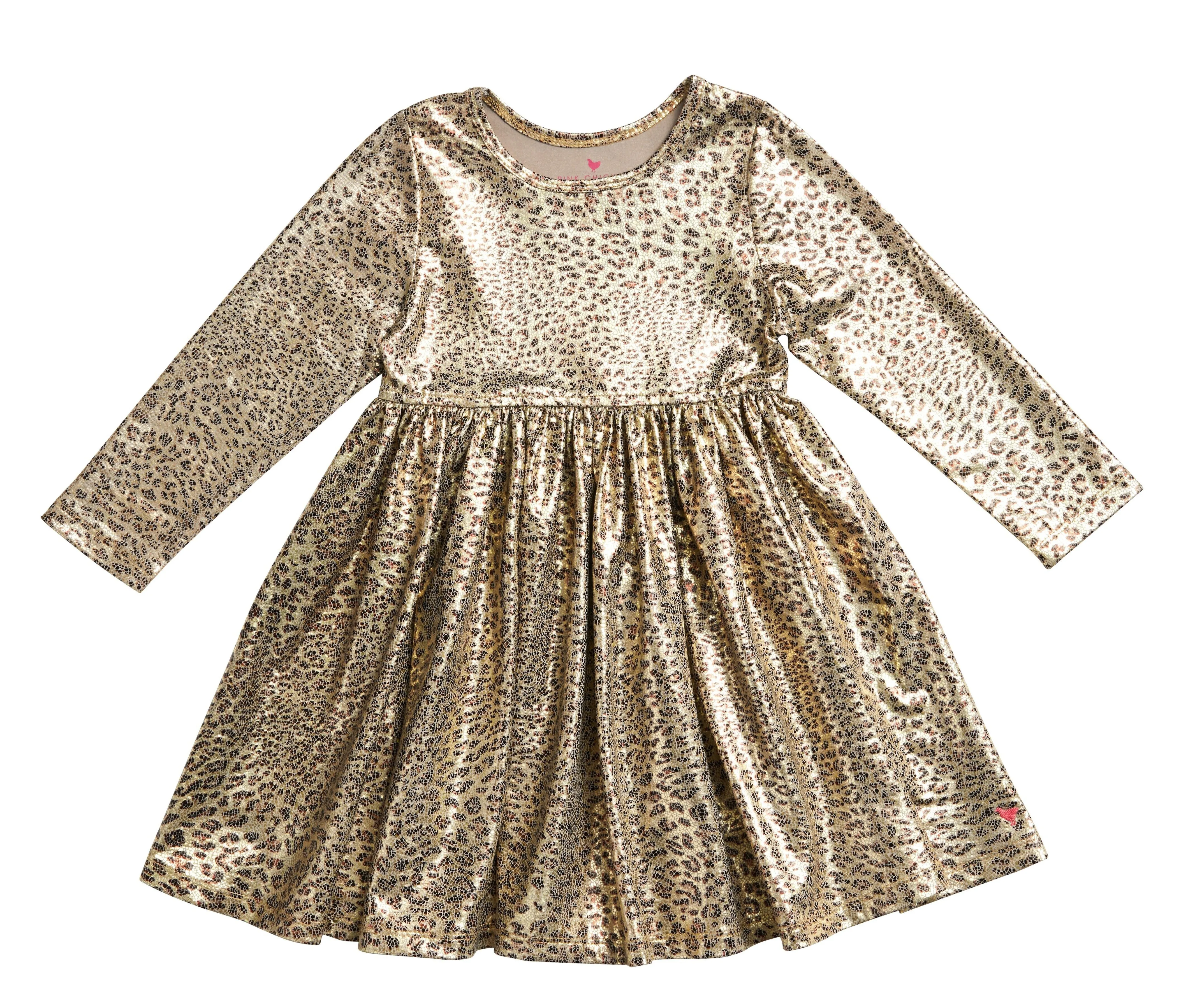 Pink Chicken Liza Lame L/S Dress - Leopard Metallic