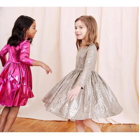 Pink Chicken Liza Lame L/S Dress - Leopard Metallic