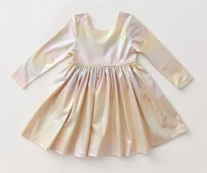 Pink Chicken Liza Lame L/S Dress - Pearlized Metallic
