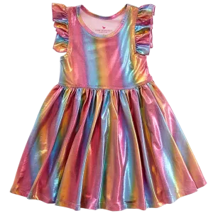 Pink Chicken Ruffle Steph Dress - Rainbow Lame