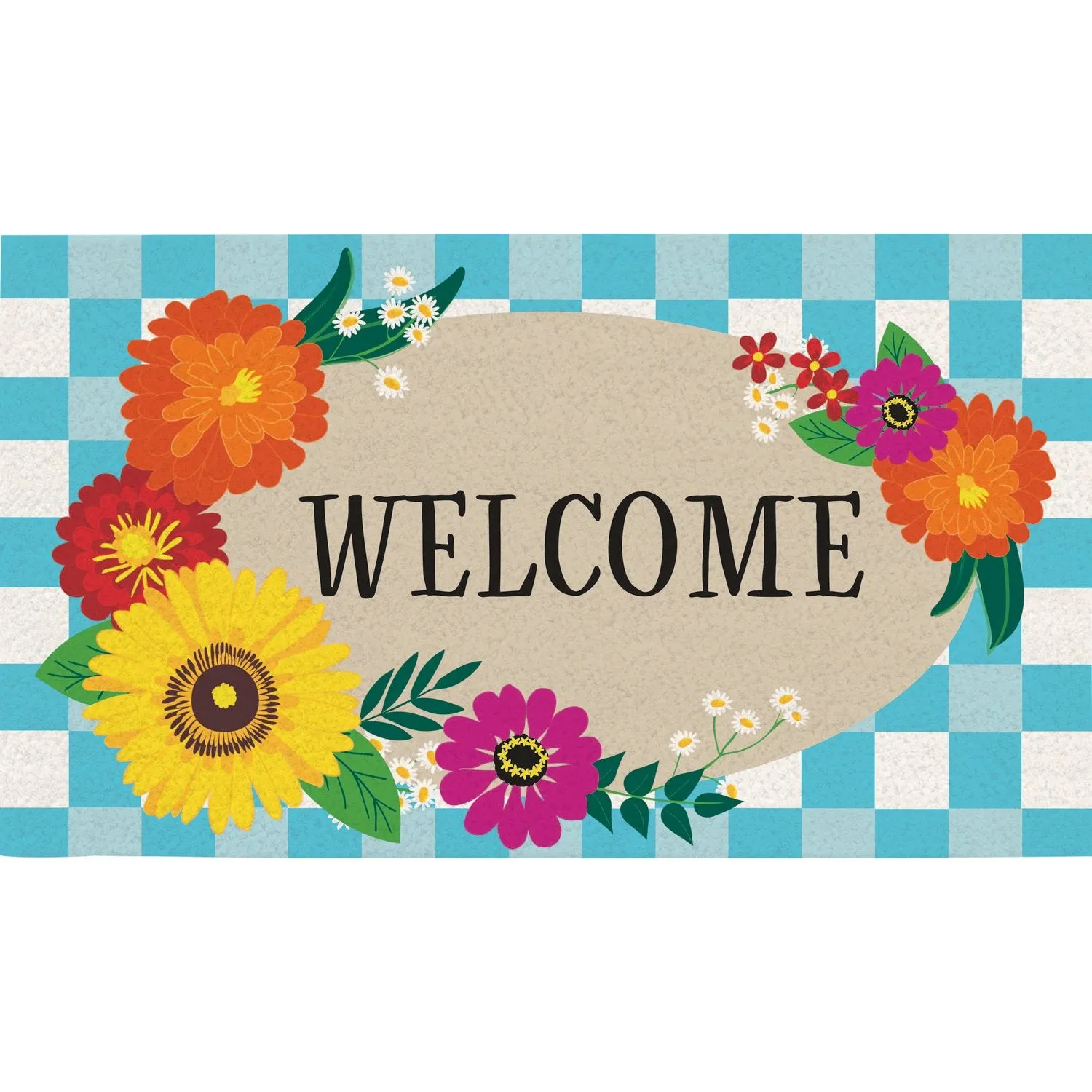 Plaid Floral Welcome Coir Mat,2rm785