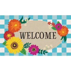 Plaid Floral Welcome Coir Mat,2rm785