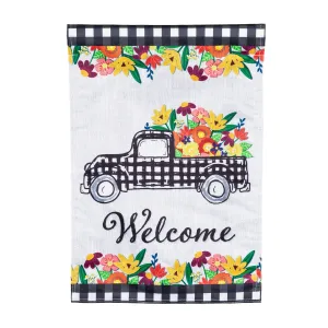 Plaid Truck Floral Garden Strié Flag,14t9709